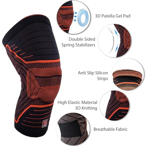 QUARKS Knee Brace and Resistance Bands - Knee Pain Men & Women, Compression Knee Sleeve for Knee Pain Relief Set, Knee Support with Side Stabilizers, Knee Protector for Sports, Runner, Meniscus Tear, ACL,PCL,Arthritis and Fit Simplify Resistance Loop Exer