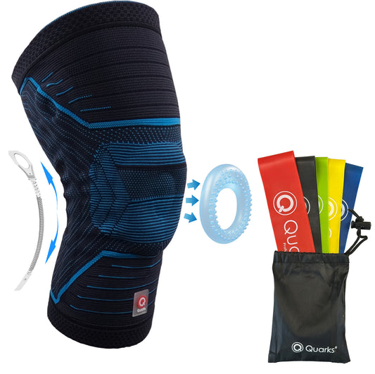 QUARKS Knee Brace and Resistance Bands - Knee Pain Men & Women, Compression Knee Sleeve for Knee Pain Relief Set, Knee Support with Side Stabilizers, Knee Protector for Sports, Runner, Meniscus Tear, ACL,PCL,Arthritis and Fit Simplify Resistance Loop