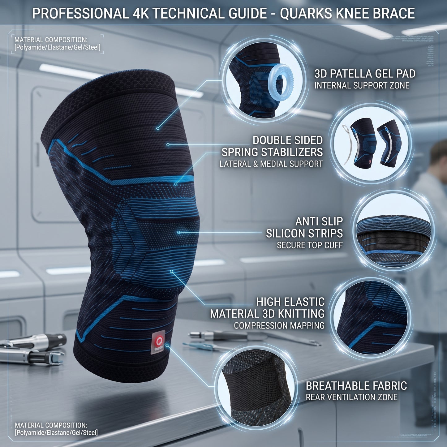 QUARKS Knee Brace and Resistance Bands - Knee Pain Men & Women, Compression Knee Sleeve for Knee Pain Relief Set, Knee Support with Side Stabilizers, Knee Protector for Sports, Runner, Meniscus Tear, ACL,PCL,Arthritis and Fit Simplify Resistance Loop