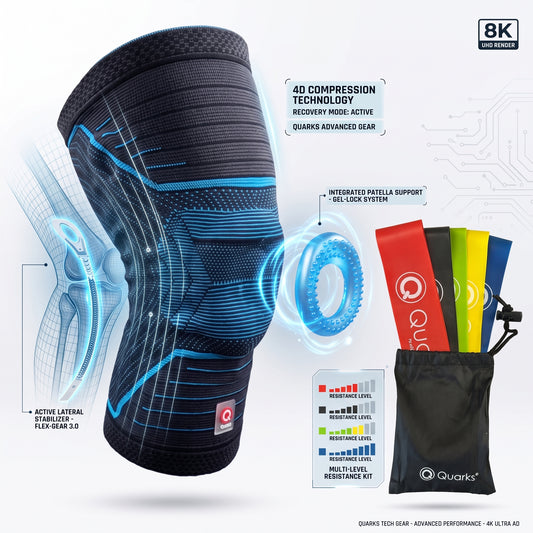 QUARKS Knee Brace and Resistance Bands - Knee Pain Men & Women, Compression Knee Sleeve for Knee Pain Relief Set, Knee Support with Side Stabilizers, Knee Protector for Sports, Runner, Meniscus Tear, ACL,PCL,Arthritis and Fit Simplify Resistance Loop