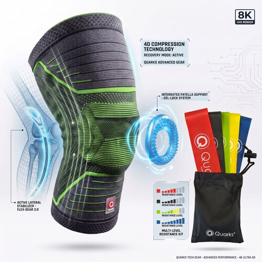 QUARKS Knee Brace and Resistance Bands - Knee Pain Men & Women, Compression Knee Sleeve for Knee Pain Relief Set, Knee Support with Side Stabilizers, Knee Protector for Sports, Runner, Meniscus Tear, ACL,PCL,Arthritis and Fit Simplify Resistance Loop