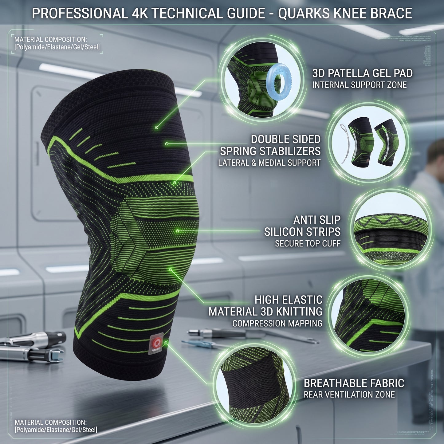 QUARKS Knee Brace and Resistance Bands - Knee Pain Men & Women, Compression Knee Sleeve for Knee Pain Relief Set, Knee Support with Side Stabilizers, Knee Protector for Sports, Runner, Meniscus Tear, ACL,PCL,Arthritis and Fit Simplify Resistance Loop