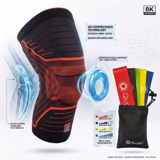 QUARKS Knee Brace and Resistance Bands - Knee Pain Men & Women, Compression Knee Sleeve for Knee Pain Relief Set, Knee Support with Side Stabilizers, Knee Protector for Sports, Runner, Meniscus Tear, ACL,PCL,Arthritis and Fit Simplify Resistance Loop