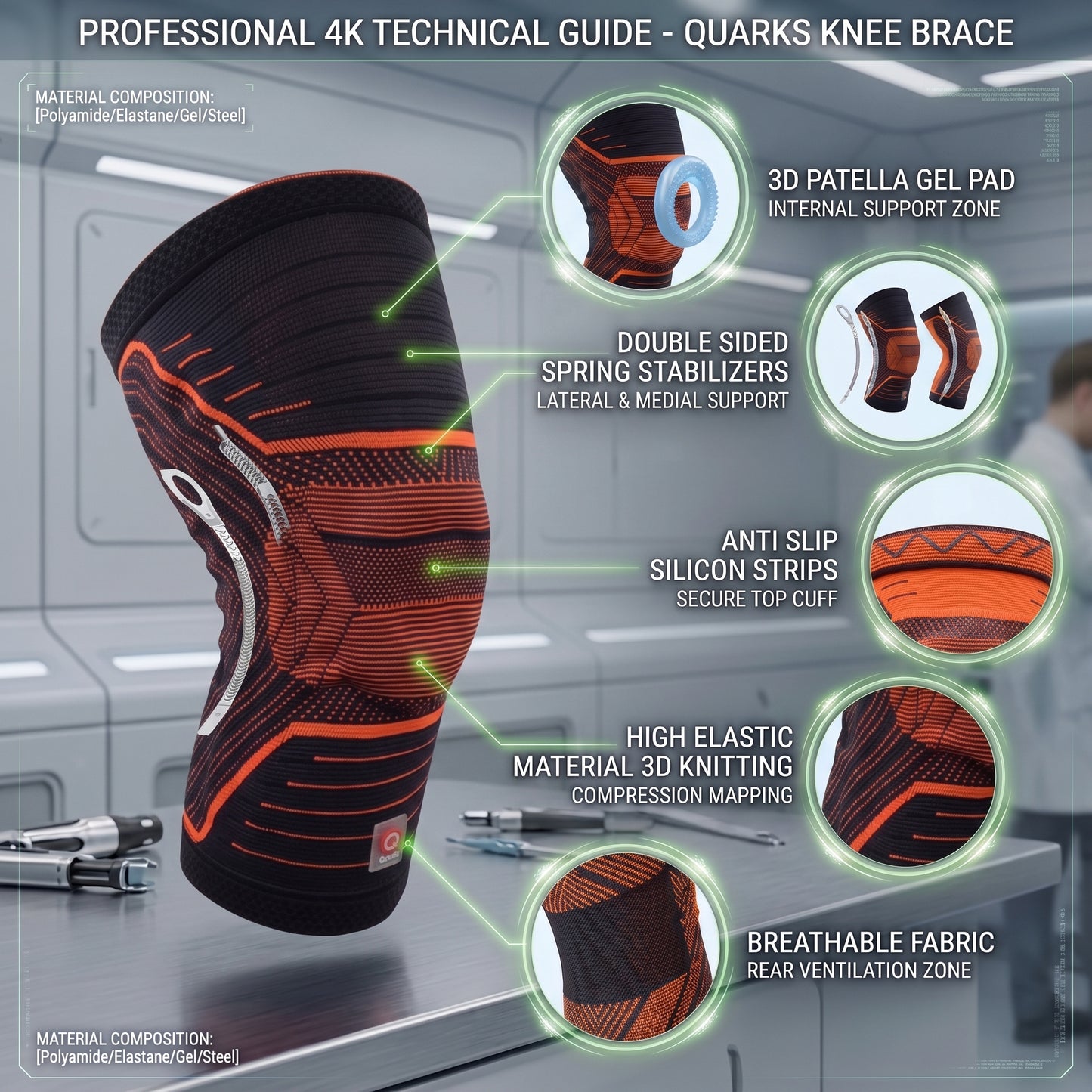 QUARKS Knee Brace and Resistance Bands - Knee Pain Men & Women, Compression Knee Sleeve for Knee Pain Relief Set, Knee Support with Side Stabilizers, Knee Protector for Sports, Runner, Meniscus Tear, ACL,PCL,Arthritis and Fit Simplify Resistance Loop
